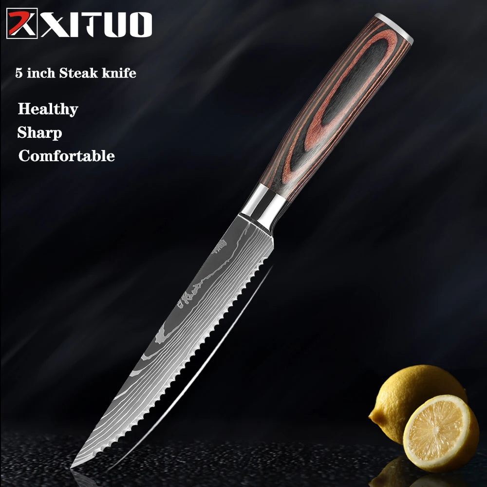 XITUO Multi-Purpose Knife – Laser Damascus Slicing, Cleaver & Utility Knife