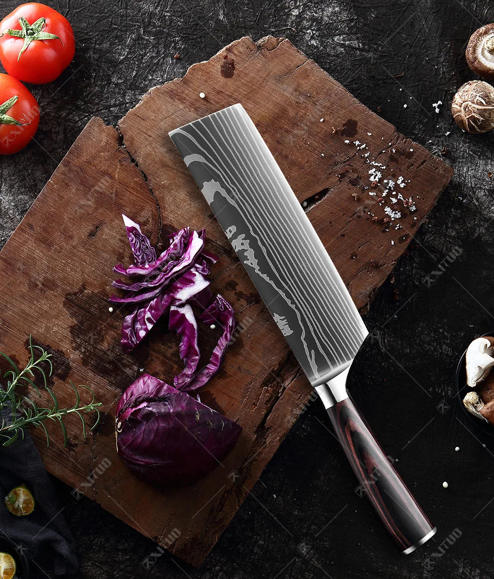 XITUO Multi-Purpose Knife – Laser Damascus Slicing, Cleaver & Utility Knife
