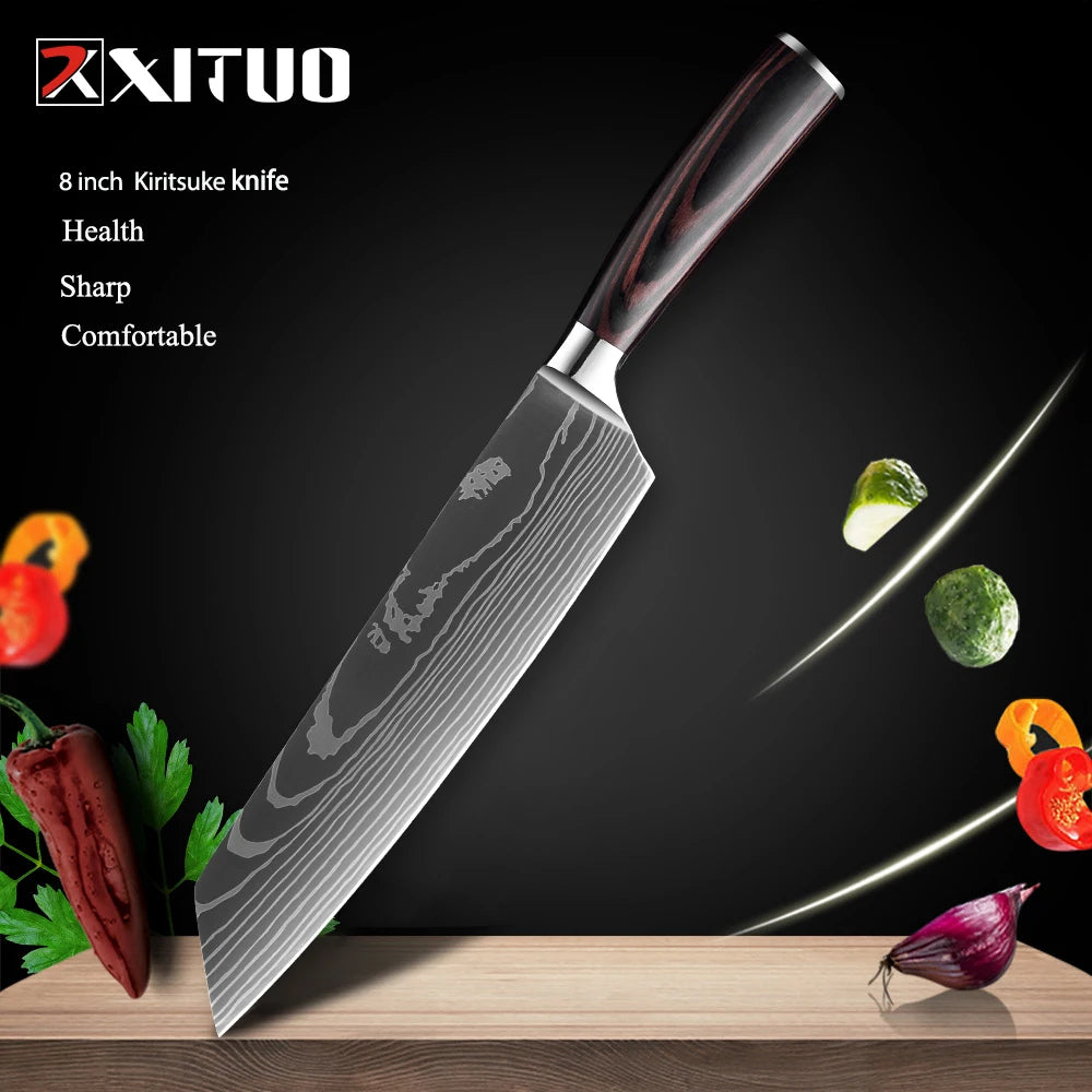 XITUO Multi-Purpose Knife – Laser Damascus Slicing, Cleaver & Utility Knife