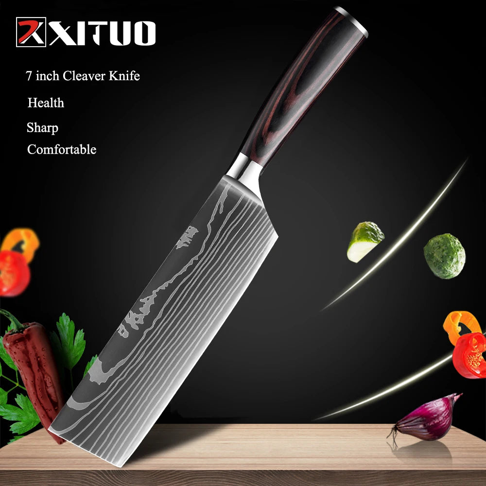 XITUO Multi-Purpose Knife – Laser Damascus Slicing, Cleaver & Utility Knife