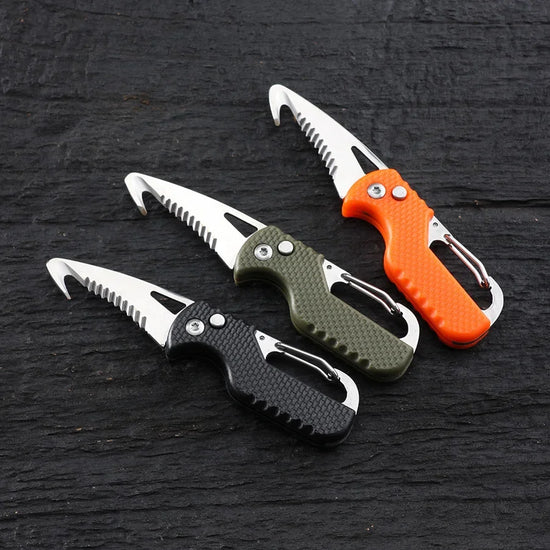 SurvivalEdge™ Portable Folding Knife – Multifunctional Serrated Hook Blade, Keychain Tool for Camping & Survival