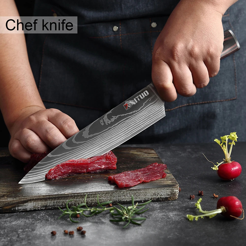 XITUO Multi-Purpose Knife – Laser Damascus Slicing, Cleaver & Utility Knife