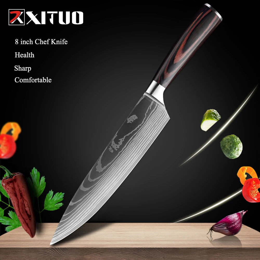 XITUO Multi-Purpose Knife – Laser Damascus Slicing, Cleaver & Utility Knife