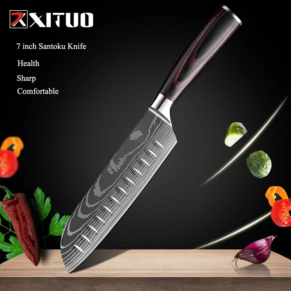 XITUO Multi-Purpose Knife – Laser Damascus Slicing, Cleaver & Utility Knife