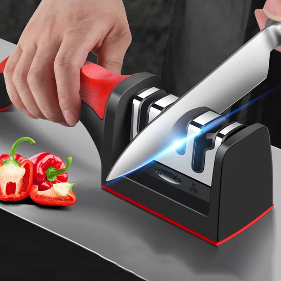 TriSharp™ 3-Stage Knife Sharpener – Stainless Steel Manual Sharpener for Kitchen Knives & Culinary Tools